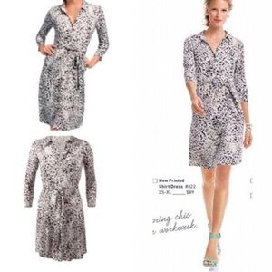 CAbi Leopard Print 3/4 Sleeve Jersey Dress Black and White Wrap Dress Size XS